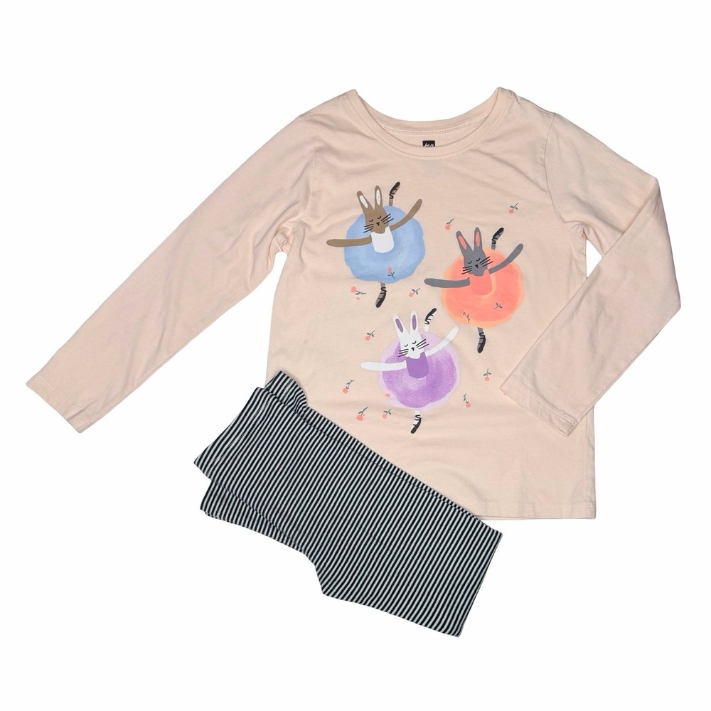 Tea Collection Bunny Ballet Graphic Tee And Striped Leggings Size 6